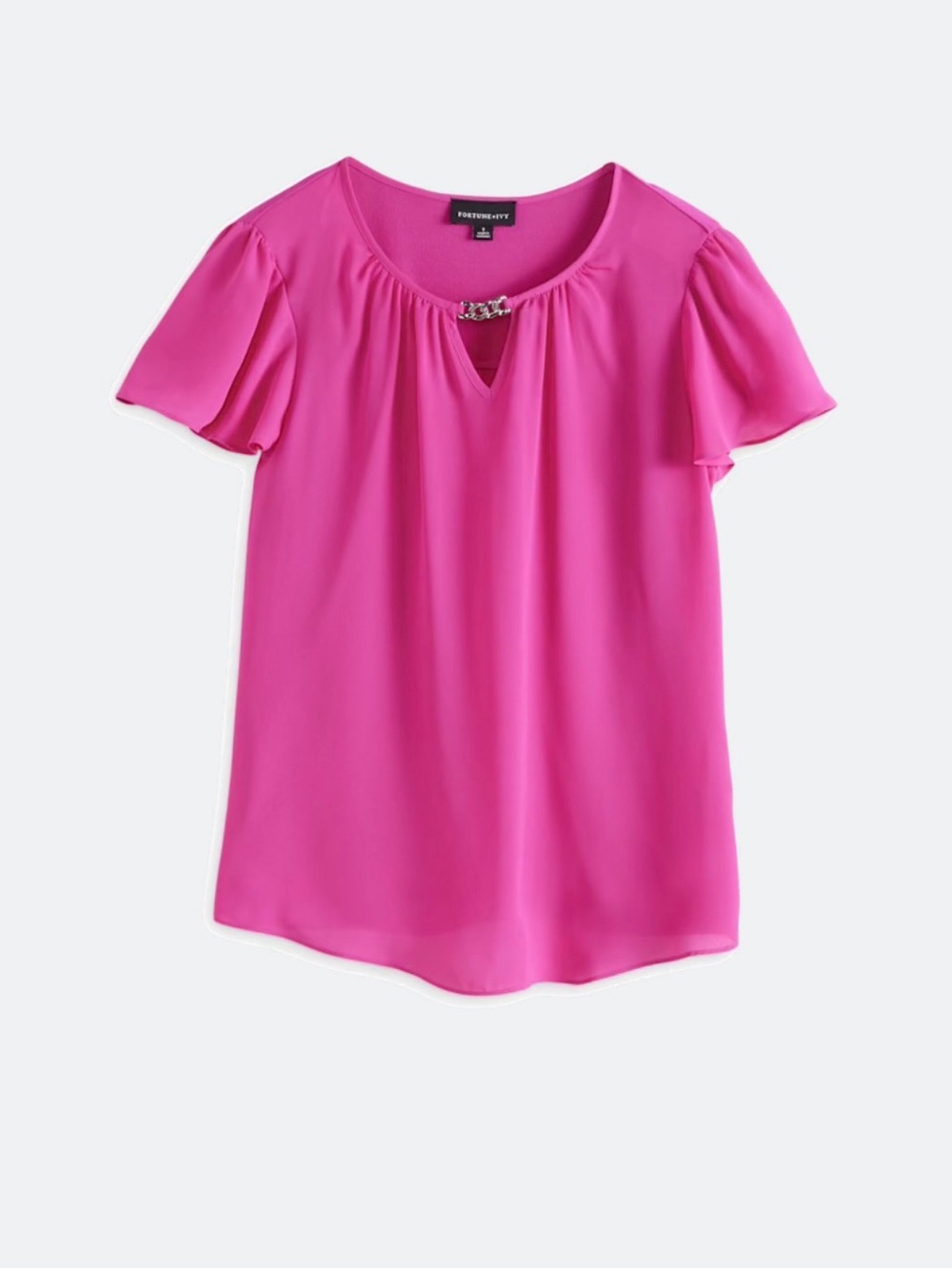 Fortune + Ivy Wallingford Magenta Short-Sleeve Keyhole Blouse Medium